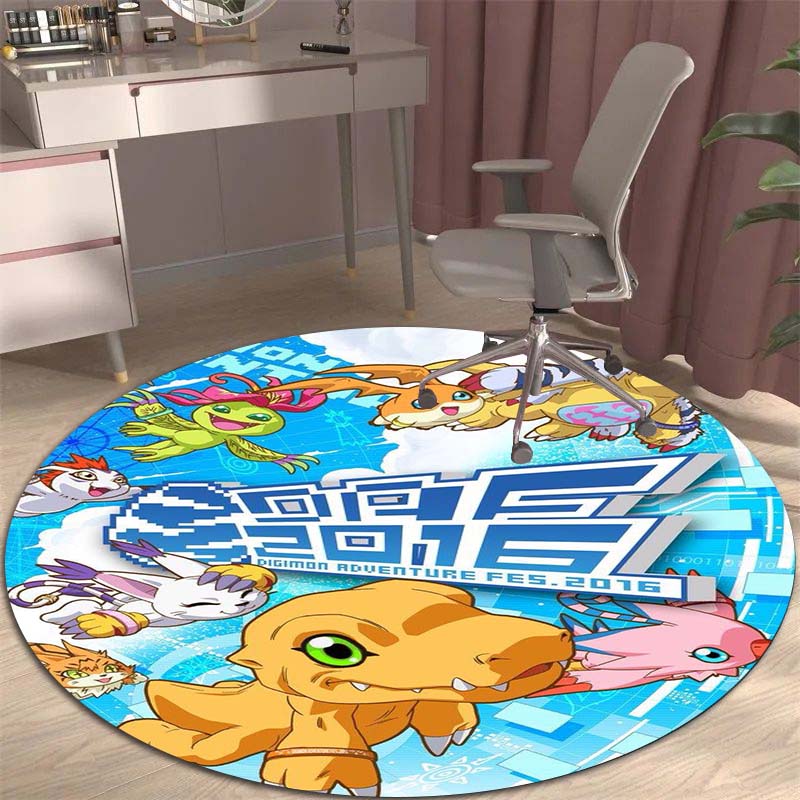 Runder Teppich mit Digimon-Motiv, geeignet zur Dekoration von Wohnzimmern, Schlafzimmern, Sofas und Spielzimmern; rutschfester Teppich für Kinder.999