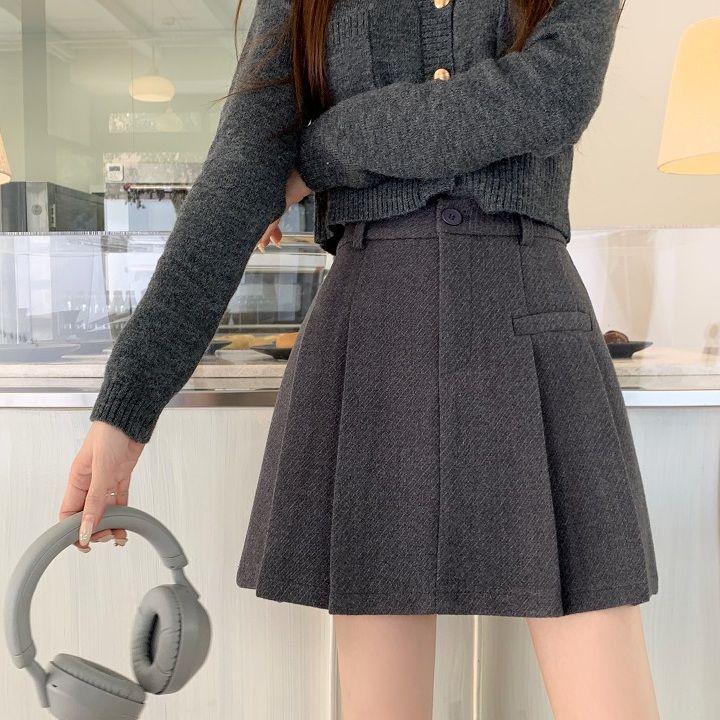 

Women s High-Waisted Pleated Woolen Shorts - Thickened, Wide-Leg, Loose A-Line for Autumn/Winter 2026. XL (110-125 cm) серый