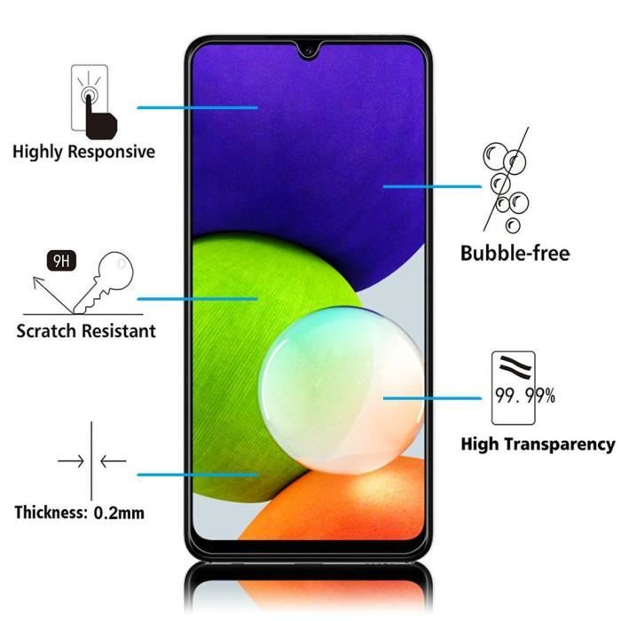 Film de protection - VCOMP - Pack de 3 - Verre Trempé - Pour Samsung Galaxy A22 4G - Facile à installer