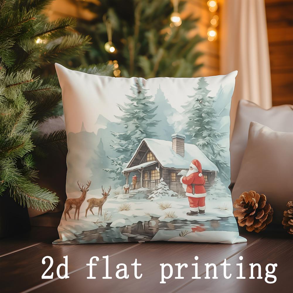 Home Decor Christmas Santa & Deer Holiday Pillow Covers Pattern Cushion Cover Suitable for Sofa Bedroom Car Pillow Cover