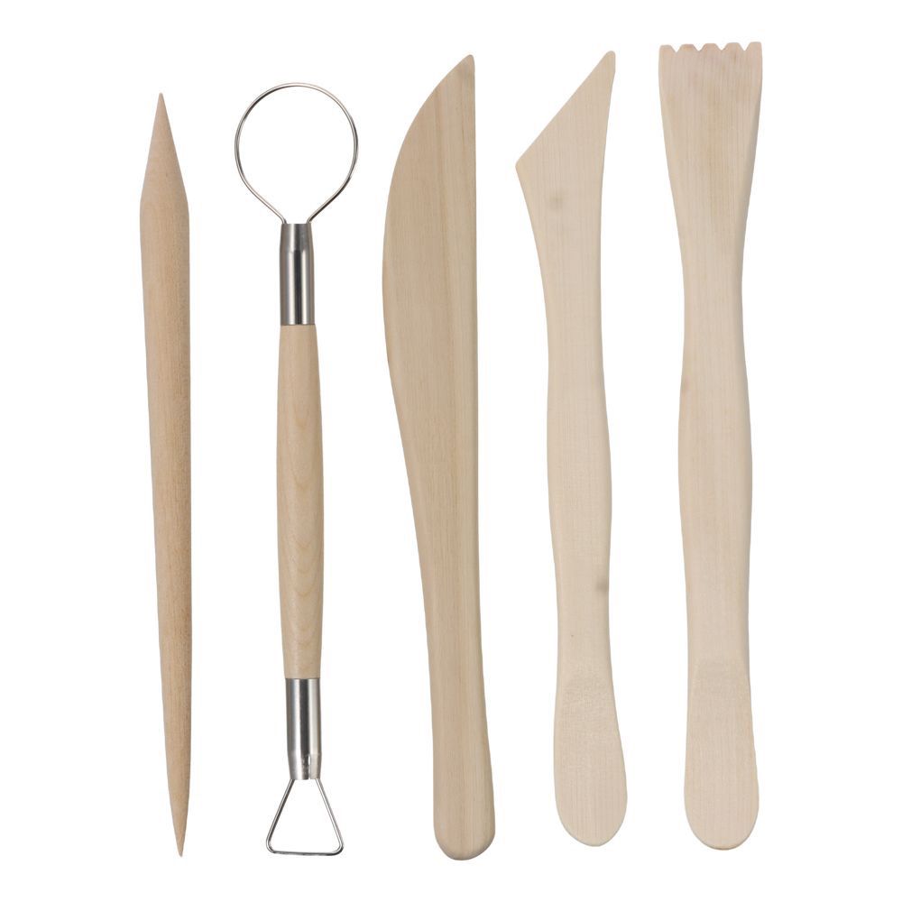 Double-sided Tool 5-piece Set Clay Sculpture Modeling Clay Engraving Kit Plastic Tools Art Supplies Wooden Handle Trimming