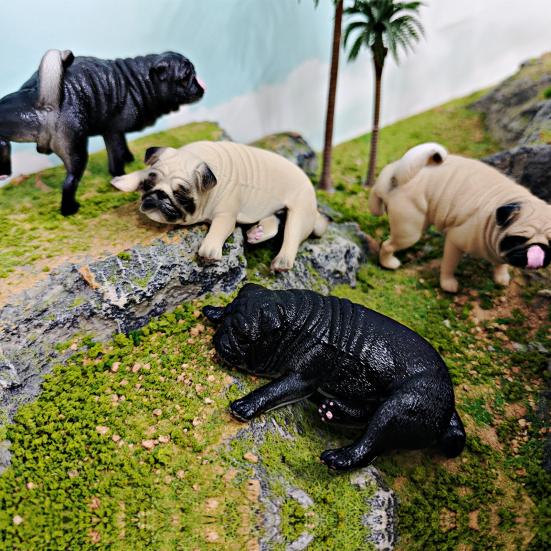Simulated Dog Model PVC Sleeping Pooping Pug Shiba Figurine Statue Sculpture Home Office Desktop Decoration Ornament Kids Educational Animal Toy