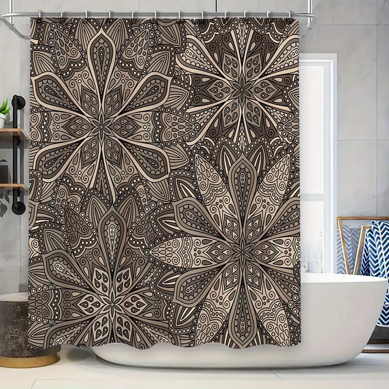 

Decorative Shower Curtain With Mandala Design Elegant Stylish Print Bathroom Liner For Home Decor (Beige) W60H190(CM)-1 Pcs