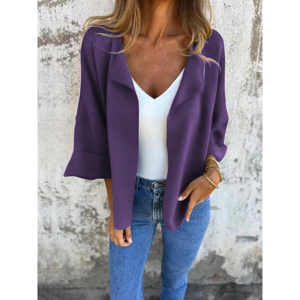 Women's Casual Solid Color Faux Suede Lapel Cardigan Coat For Spring Autumn