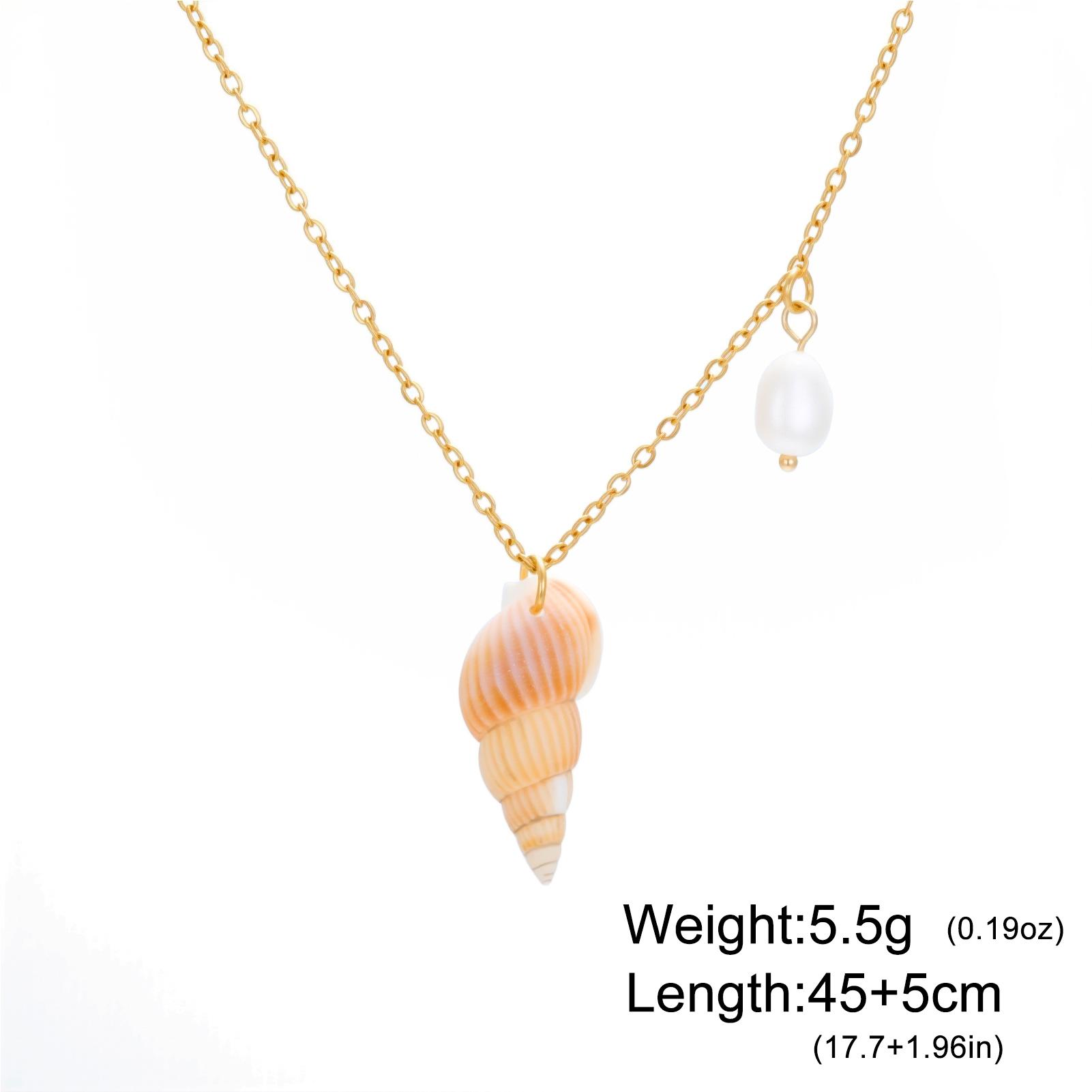 

Teamer Pearl Pink Conch Pendant Necklaces For Women Stainless Steel Gold Color Marine Life Jewelry Birthday Gift Wholesale New 45-50cm