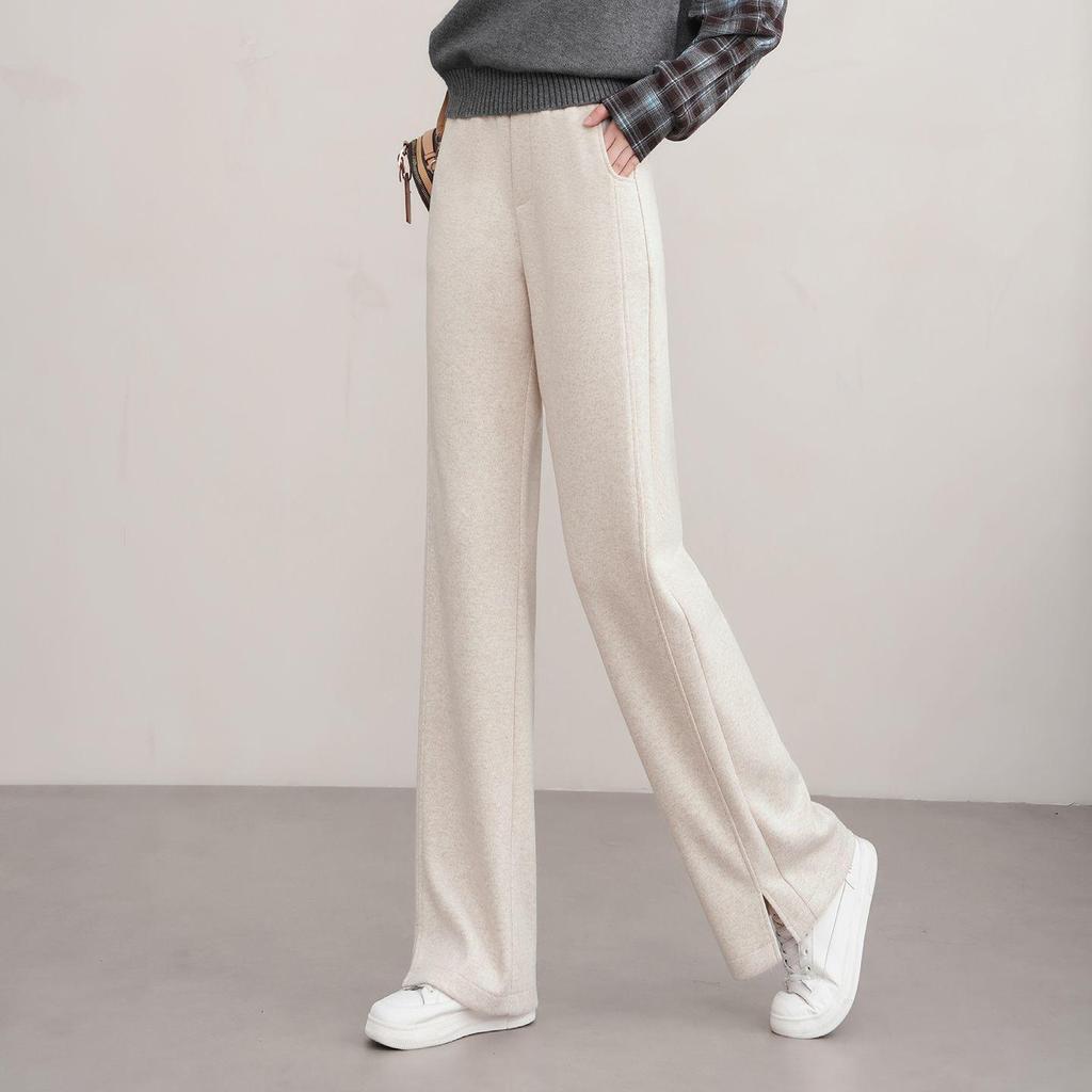 Women's High-Waisted Wool Wide-Leg Pants - Cozy Autumn/Winter Slimming Casual Trousers