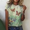 Summer Round Neck 3D Retro Butterfly Dragonfly Flower Pattern  Print Top Fashionable Casual Short Sleeved Women's T-shirts