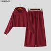 INCERUN Mens Two Piece Outfits Hoodie Cropped Pullover and Wide Leg Pants Drawstring Sets