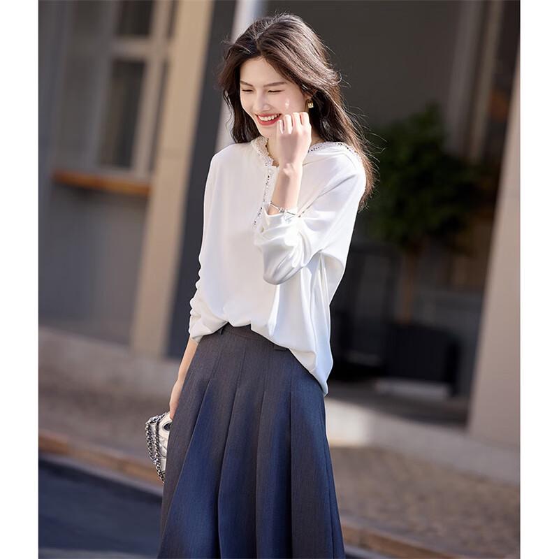 Shangjing Fashion Lace Patchwork Hooded Long Sleeve T-Shirt L