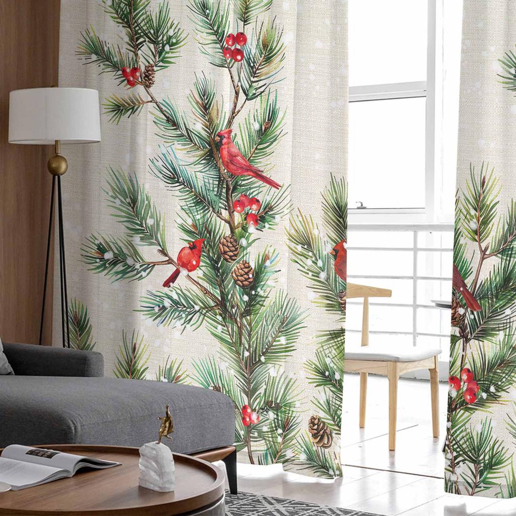 Christmas Pine Needle Jam Curtains For Living Room Bedroom Home Decoration Window Voile Tulle Curtain Drapes