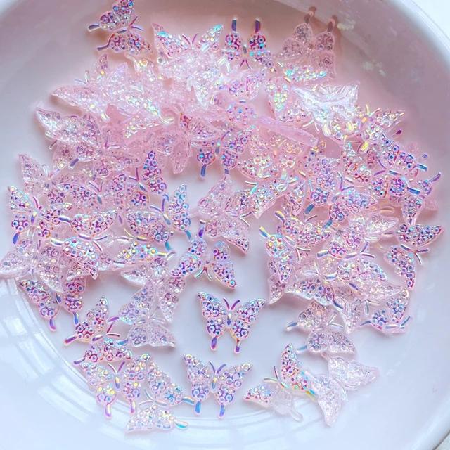New 100Pcs New Cute Mini Shiny Little Butterfly Resin Figurine Crafts Flatback Cabochon Ornament Jewelry Making Hairwear Accesso