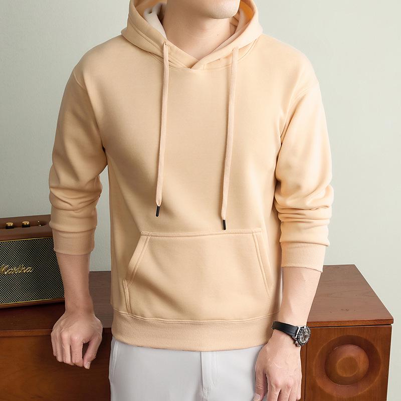 Autumn/Winter Fashion Trend Solid Color Hooded Pullover Sweatshirt with Patch Pocket and Custom Logo.