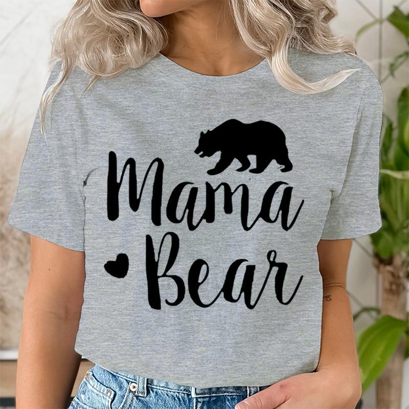 Mama Bear Print T Shirt Women Kawaii Graphic Shirts Casual Short Sleeved Black Female Tee O-neck Harajuku T-shirts Mom Y2k Top