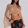 Sheer Beach Cover Up Drop Shoulder Knitted Cover-ups Summer Halter Shawl  Vacation Outfits