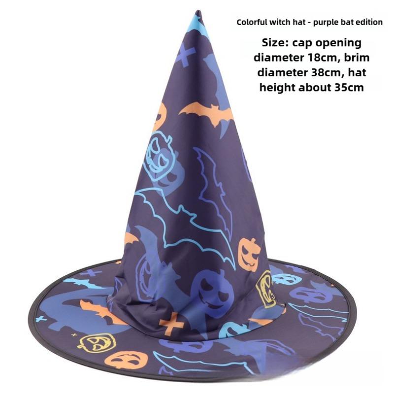 Halloween Prom Party Hat Witch Hat Witch Hat Veil Hat Printed Pumpkin Hat Black Tip Hat