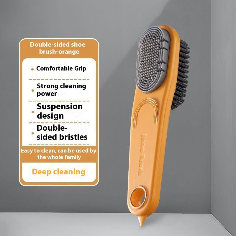 Double-Sided Shoe Brush Soft Bristled Cleaning Brush Silicone Brush Head Long Handle Brush Clothes Shoes Household Cleaner Tools