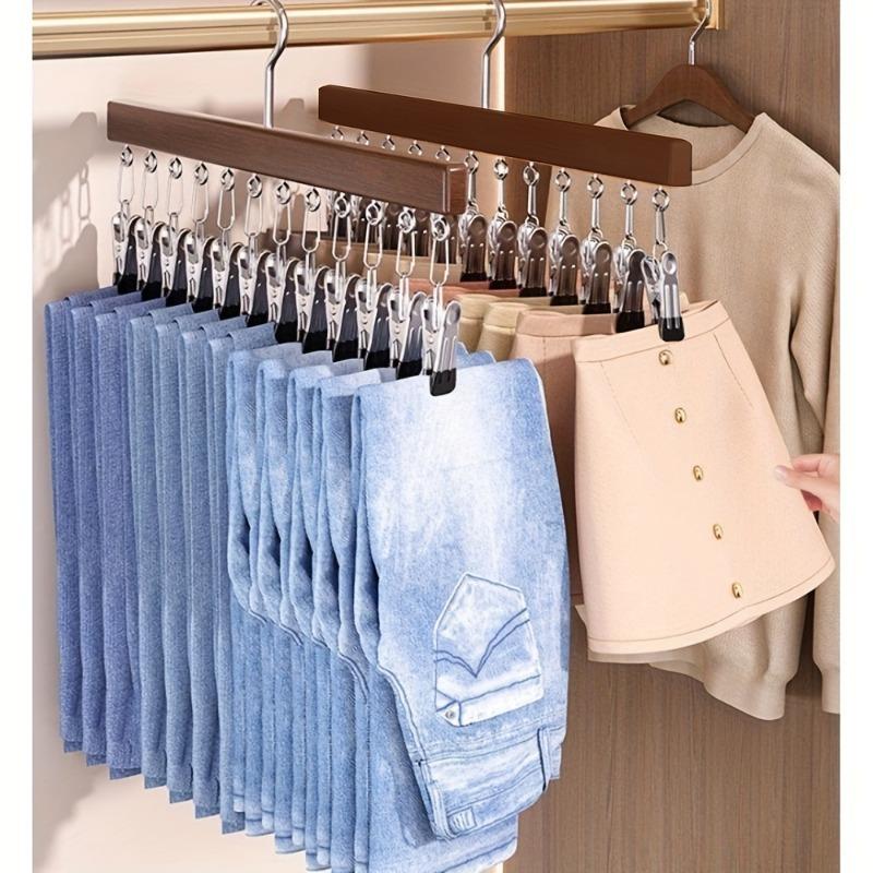 2 Pack Clip-on Trouser Hangers Specifically Design for Wardrobe Organizer 12 Pairs Trousers Jeans Hats Shorts Socks Saving Space
