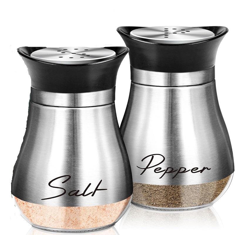 

Набор многоразовых солонок и перечниц из нержавеющей стали, 2 шт., контейнеры для специй для дома, ресторана, пикника, кухни Seasoning set серебряный