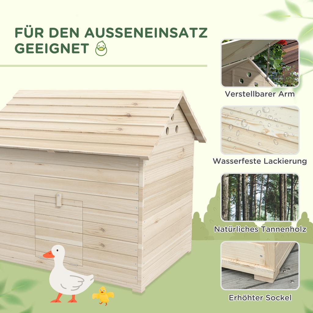 Holz Entenhaus Geflügelstall für 2-4 Enten mit zu öffnendem Dach Erhöhte Füße Luftlöcher Natürlich