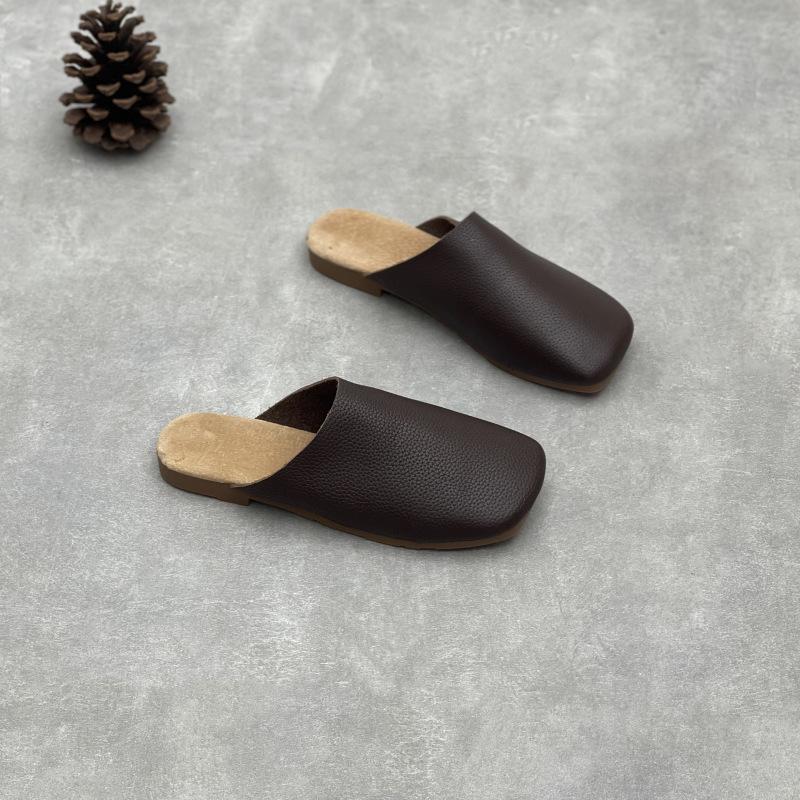 

Модная GKTINOO 2025 Новая Женская Обувь Ручной Работы из Натуральной Кожи на Мягкой Подошве Повседневные Туфли С Круглым Носком Слипоны Плоские Шлепанцы 40 кофейный