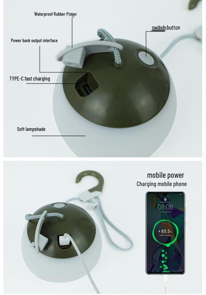 Rechargeable LED Camping Lantern: Waterproof Silicone Hanging Lamp with Cold/Warm Light and Type-C Port