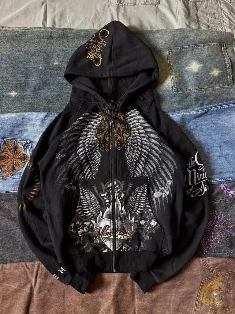2025 European Autumn 3D Print Zipper Hoodie - Retro Y2K Style