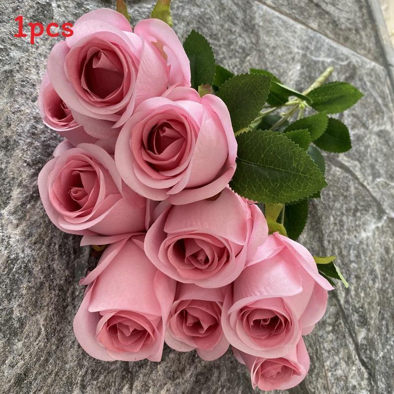 Realistic Rose Silk Buds 9 Stems Artificial Flowers Home Decor Props Photography
