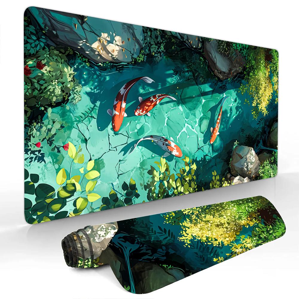 Anime Cat and Koi Fish Mouse Pad Desk Mat Large Computer Office Carpet xxl mousepad Gamer gaming pc accessories Keyboard Rug