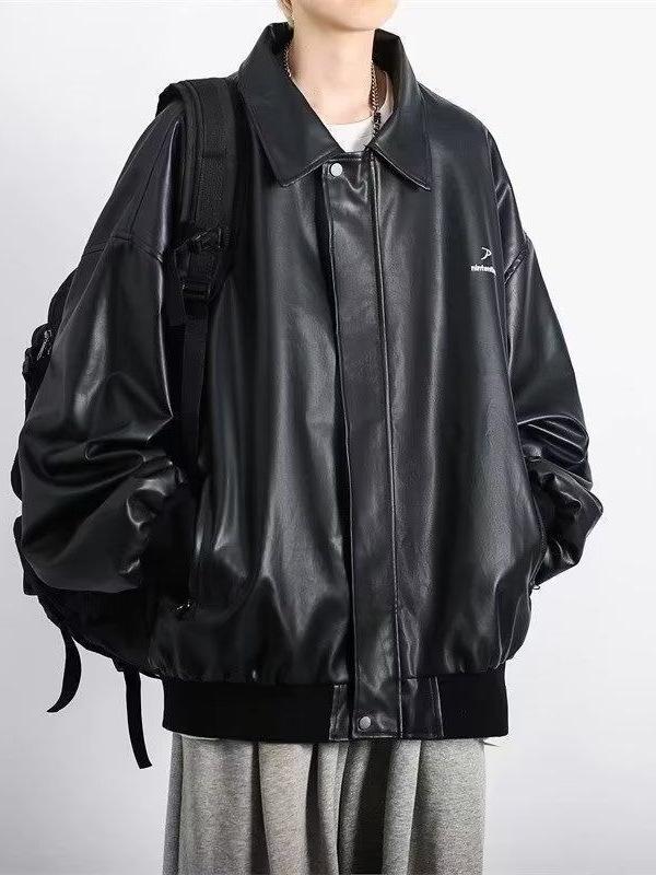 Модна чоловіча шкіряна мотоциклетна куртка в гонконгському стилі для осені та зими