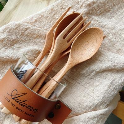 4-teiliges Holzgabel-Löffel-Set, Dessert-Suppenlöffel, Essgabel, Geschirrset, tragbares Kinderbesteckset, Küchengeschirr