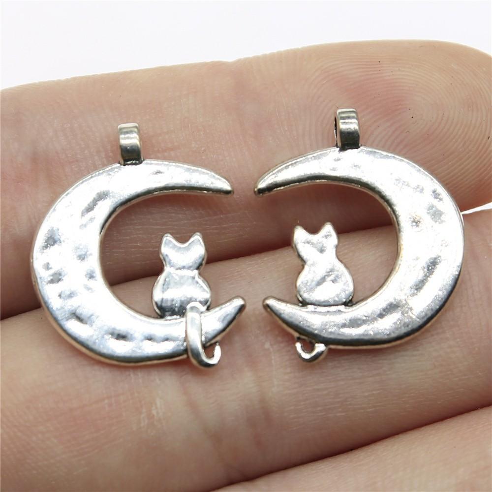 10pcs Charms Cat Antique Silver Color Cute Cat Pendant Charms Kawaii Cat Charms For Jewelry Making