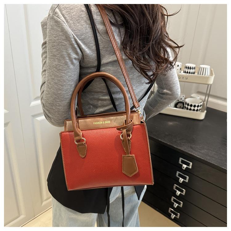 Women's Faux Leather Color Block Tote Bag Large Capacity Mother Daughter Set Shoulder Bag Fashionable Casual Handbag