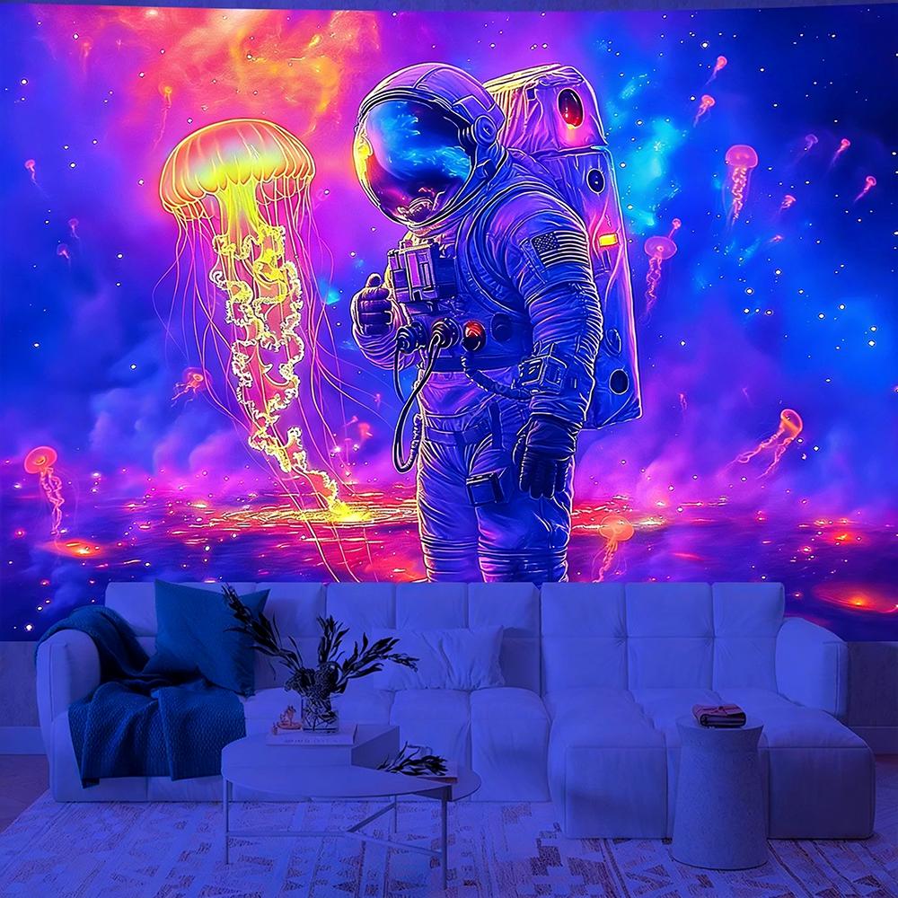 Neon Astronaut Tapestry For Vivid Decor Uv Reaction Tapestry Background Decoration Wall Hanging Bedroom Party Decoration