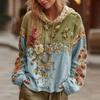 Women's Fashion Long-Sleeve Hooded Vintage  Patchwork Floral Print Casual Sweatshirt Top