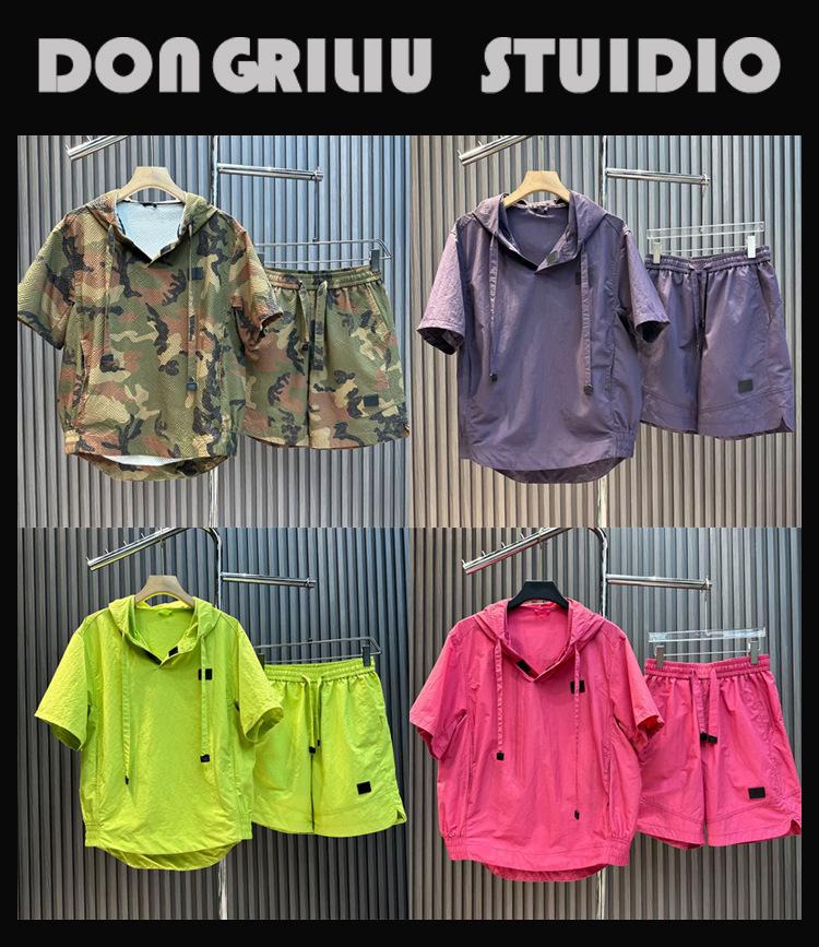 Men's Summer Casual Solid Color Two-Piece Sportswear Set - Hooded Pullover & Shorts