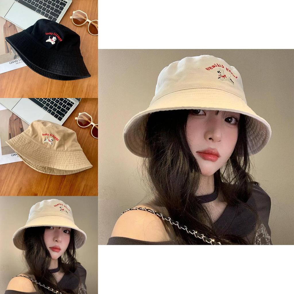 Fashionable Embroidered Womens Fisherman Hat In Light Beige Khaki And Black