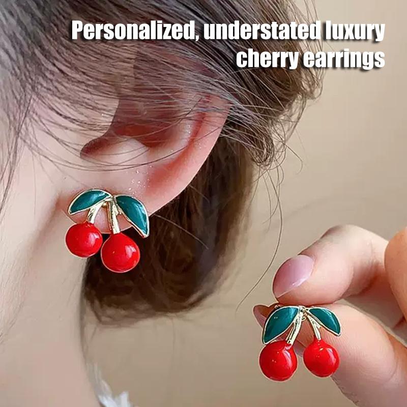 Fresh And Sweet Alloy Cherry Stud Earrings, Unique And Versatile Earrings, With Colorful Fruit Pendants