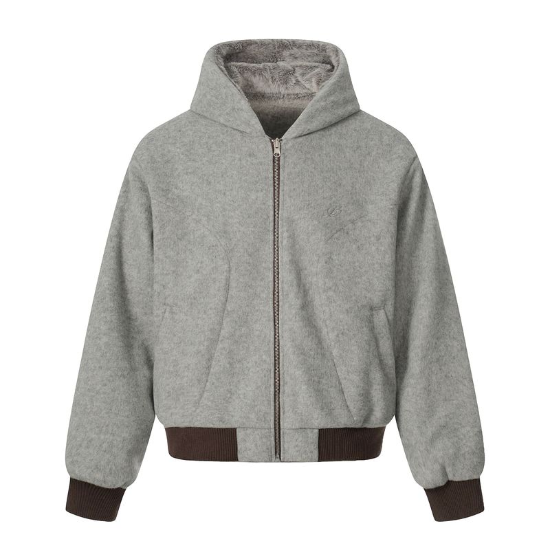 

Kisko American-Style Trendy Brand Zuishan Diao Fleece-Lined Thickened Cotton Jacket for Men and Women, High-End Reversible Woolen Hooded Coat Gray X L