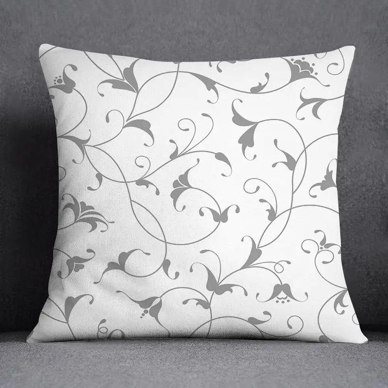 Gray Low White Flower Pattern Home Decoration Pillowcase Square Office  Cushion Cover