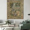 Medieval Forest Tapestry, Vintage Wall Hanging with Renaissance Style Court Scene In Lush Greenery, for Bedroom Decor