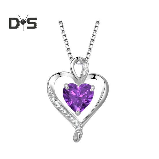 

Ожерелье в форме сердца с кубическим цирконием, ожерелье с кулоном в форме сердца, подарок на день рождения ко Дню святого Валентина на День матери для женщин фиолетовый