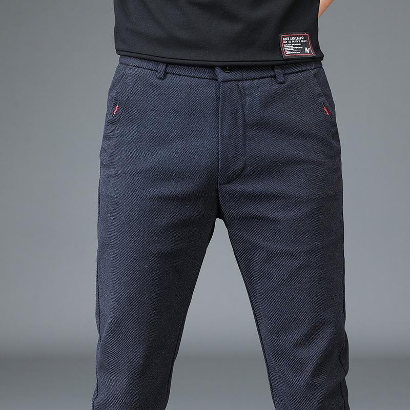 Pánské zimní silné teplé strečové ležérní kalhoty - plyšové, rovné, volného střihu, módní kalhoty