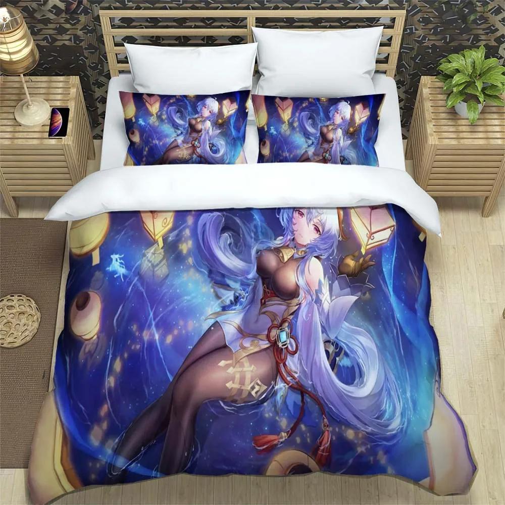 Anime Genshin Impact Animation Cartoon Soft And Comfortable Bedding Set Luxury Quilt Cover Customizable Comforter Bedding Sets