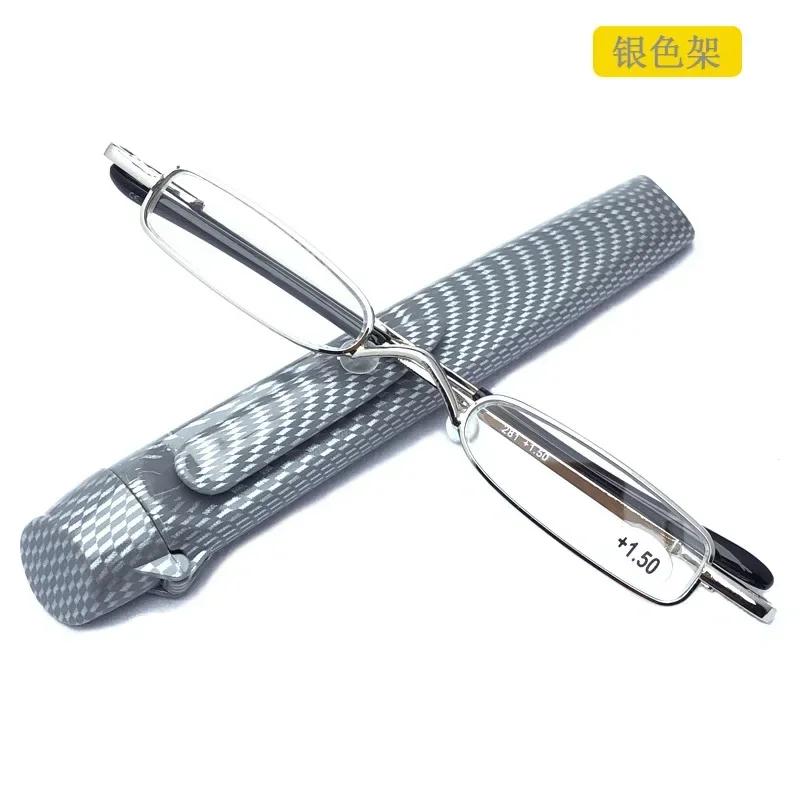 New Flip Top Cover Fashion Mini Spring Frame Reading Glasses Resin Lens Portable Pen Barrel Reading Glasses for Men and Women