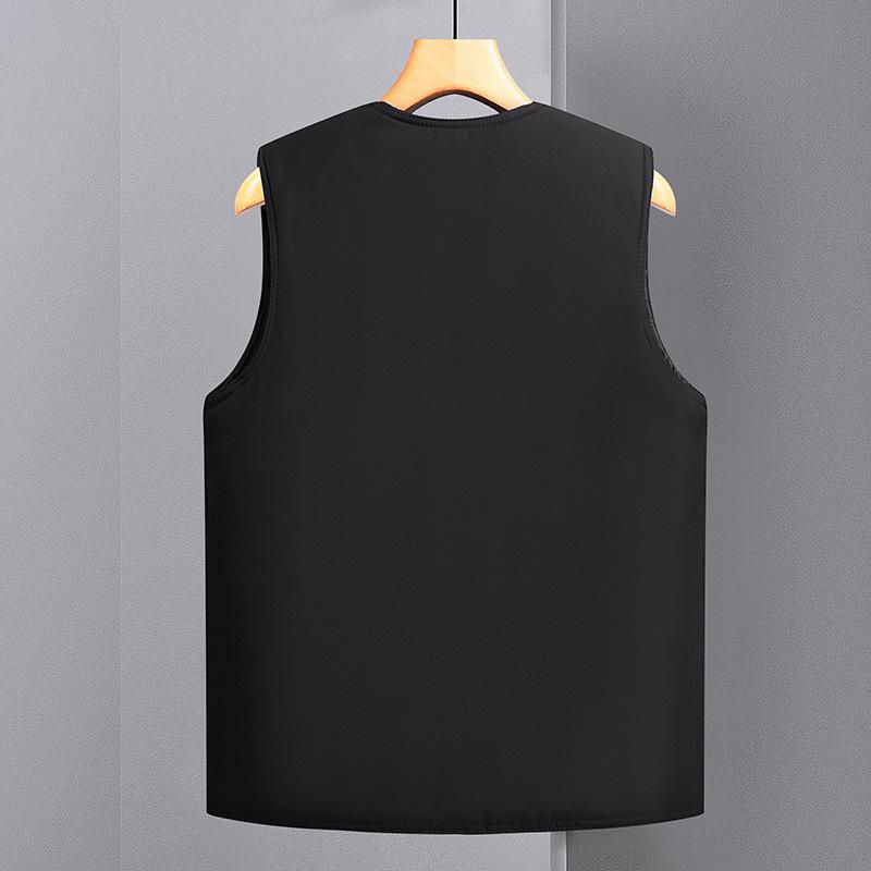 Men's Autumn/Winter Fleece-Lined Multi-Pocket Sleeveless Vest - Warm Cotton Waistcoat for Middle-Aged & Elderly