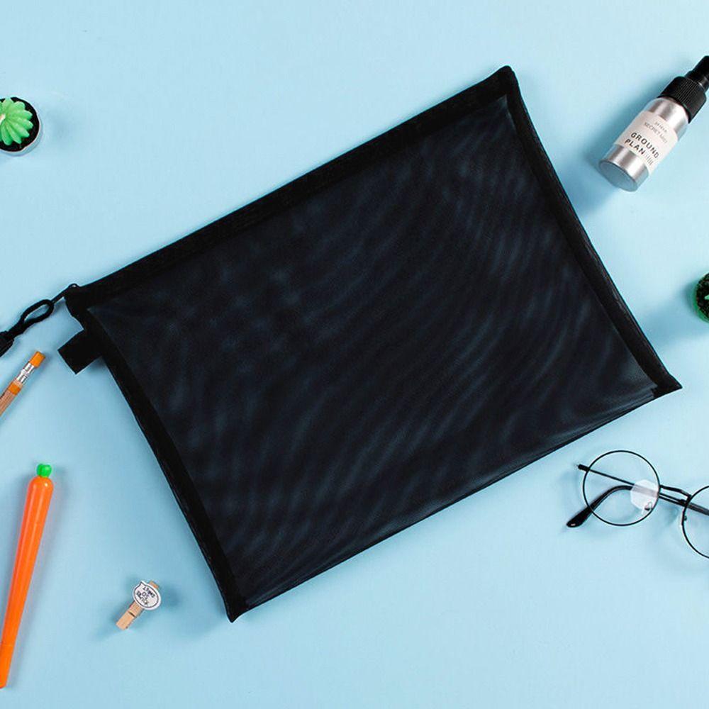 Large Capacity Zipper Pencil Case with Zipper Double Pocket Simple Transparent Mesh File Folder