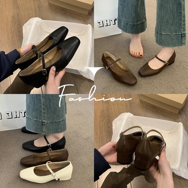 Mary Jane Enkelsko Sko med tykk hæl Elegant Klassisk Retro Firkantet tå Komfortabel Myk Lavt utsnitt Lav hæl Damesko