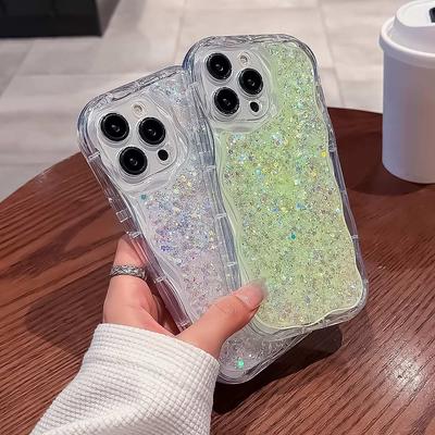 Coque à paillettes avec cadre ondulé pour Iphone, compatible modèles 14, 13, 11, 12 Pro Max, 14plus, brillante, souple, résistante aux chocs