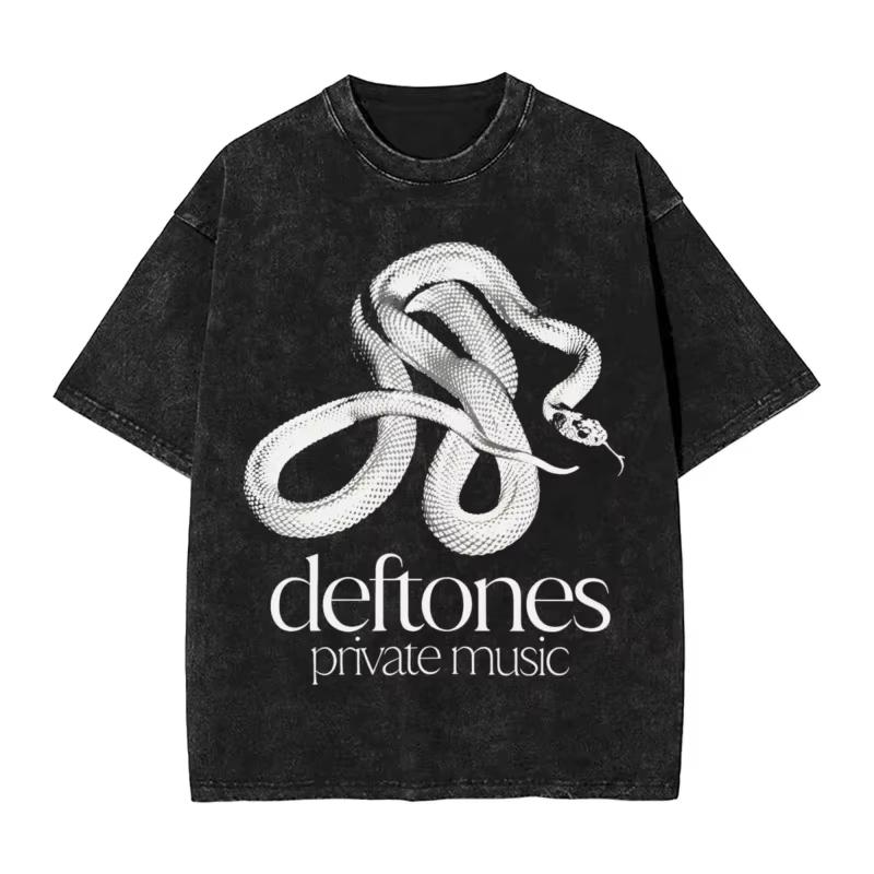 Washed T Shirt Deftones Snake Band Vintage T-Shirts Street Private Music Album Men Women Streetwear Cotton Summer Tees S