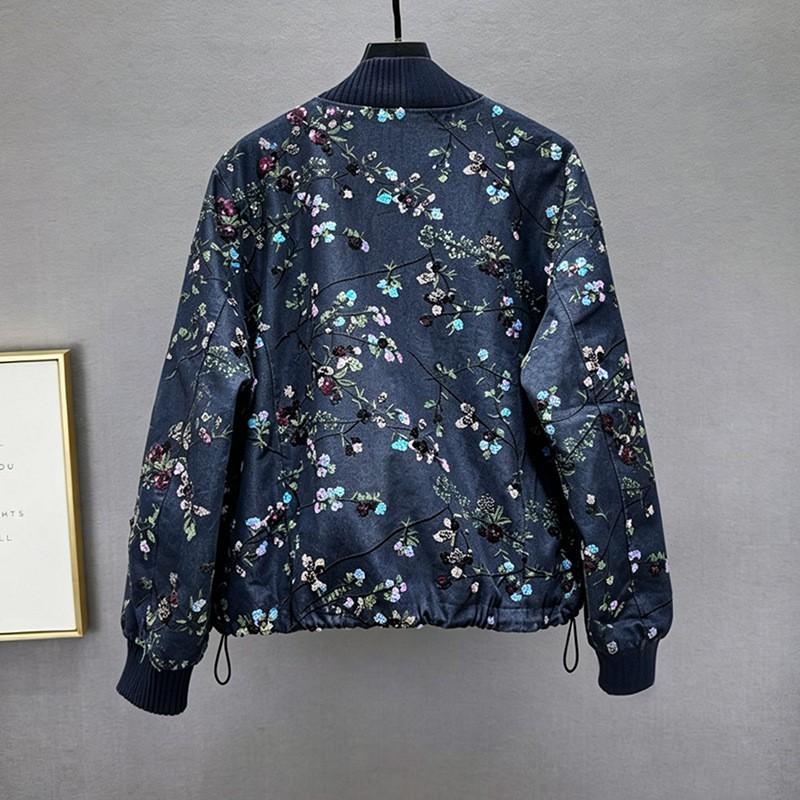 Womens Loose Fit Baseball Jacket 3D Embroidered Sequin Denim Cotton Outerwear Streetwear 2026 Fall